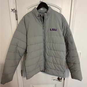 LSU Tigers Antigua Gray Puffer Jacket